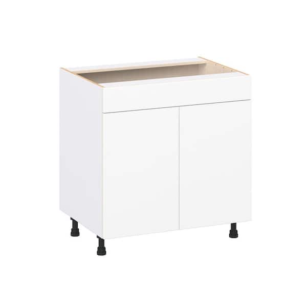 J COLLECTION Timberline 33 in. W x 24 in. D x 34.5 in. H Assembled Slab Sink Base Kitchen Cabinet in Bright White with Falsefront