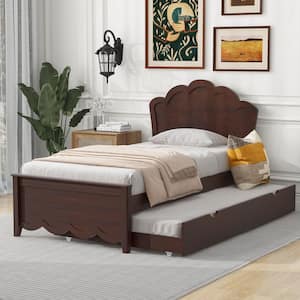 Cappuccino Brown Wood Frame Twin Size Platform Bed with Headboard and Twin-Size Trundle