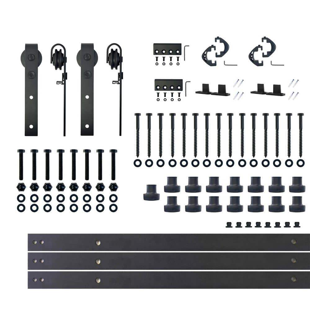 20 ft./240 in. Black Rustic Non-Bypass Sliding Barn Door Track and Hardware Kit for Double Doors price history on PriceWatchPro