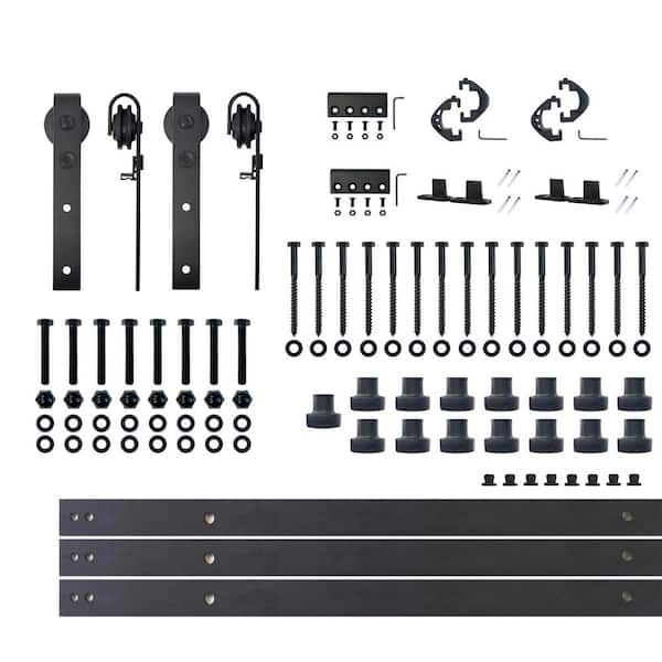 HOMACER 20 ft./240 in. Black Rustic Non-Bypass Sliding Barn Door Track and Hardware Kit for Double Doors