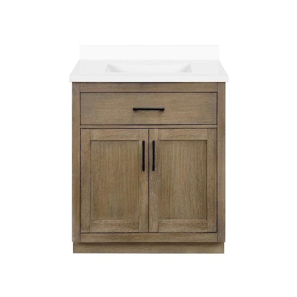 Bailey 30 in. Bath Vanity in Driftwood Oak with Engineered Stone Vanity Top in White with White Basin
