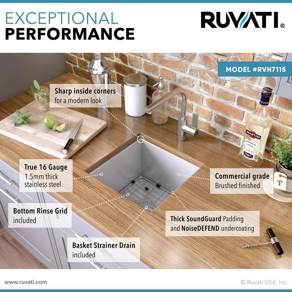 Ruvati 15" Stainless Steel Undermount Bar Prep Sink
