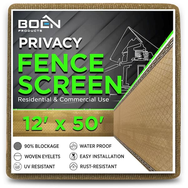BOEN 12 ft. X 50 ft. Beige Privacy Fence Screen Netting Mesh with Reinforced Eyelets for Chain link Garden Fence