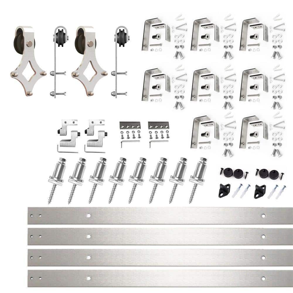 Brushed Nickel Double Track Bypass Sliding Barn Door Hardware Kit