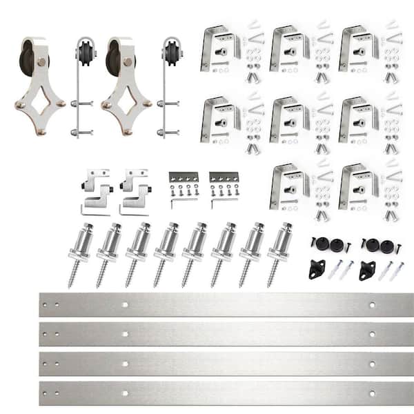 HOMACER 11 ft./132 in. Brushed Nickel Double Track Bypass U-Shape Sliding Barn Door Hardware Kit - Diamond Design Roller