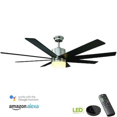 Kingsbrook 60 in. LED Brushed Nickel Ceiling Fan with Light Kit works with Google Assistant and Alexa