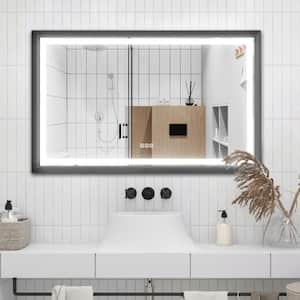 48 in. W x 30 in. H Large Rectangular Metal Framed Dimmable Anti Fog Wall Mount LED Bathroom Vanity Mirror in Black