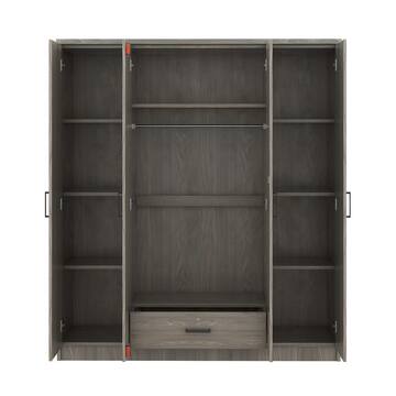Gray Wood 59.2 in. 4-Door Wardrobe Armoires with Hanging Rod, Locking Drawer and Storage Shelves