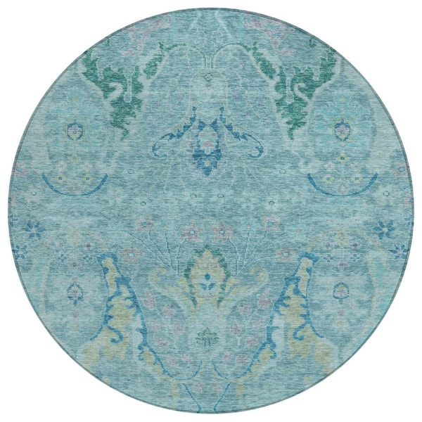 Chantille Machine Washable Indoor/Outdoor Abstract ACN1932 Blue 8 ft. x 8 ft. Round Rug