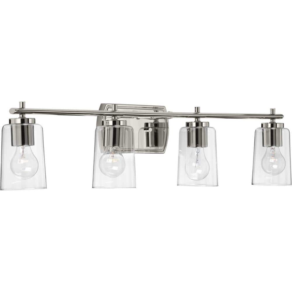 Adley Polished Nickel 4-Light Vanity Fixture with Clear Glass Shades