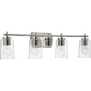Adley Collection 32 in. 4-Light Polished Nickel Clear Glass New Traditional Bathroom Vanity Light