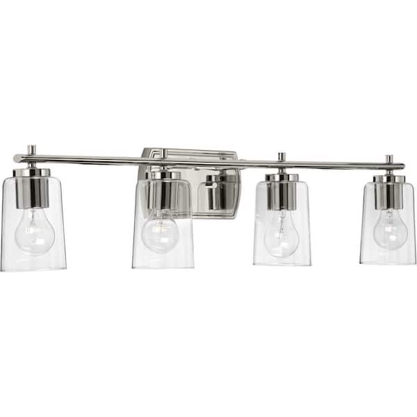 Adley Collection 32 in. 4-Light Polished Nickel Clear Glass New Traditional Bathroom Vanity Light