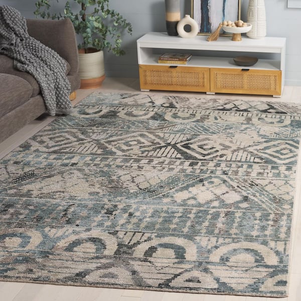 Samarkand 6 ft. x 9 ft. Gray/Ivory Boho Transitional Tribal Stripe Area Rug