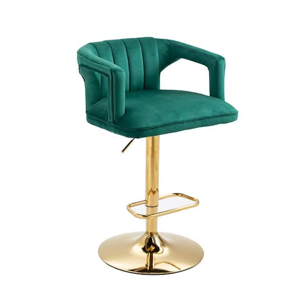 Jushua 42 in. Green Low Back Metal Material Height Adjustable Bar Stool with Footrest and Foam Seat