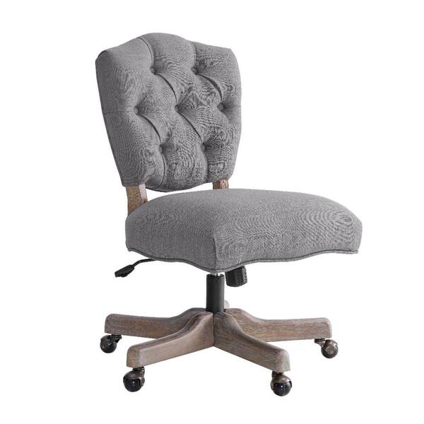 Benjara 40 in. H Gray and Brown Armless Office Chair with Wooden Base and Tufting