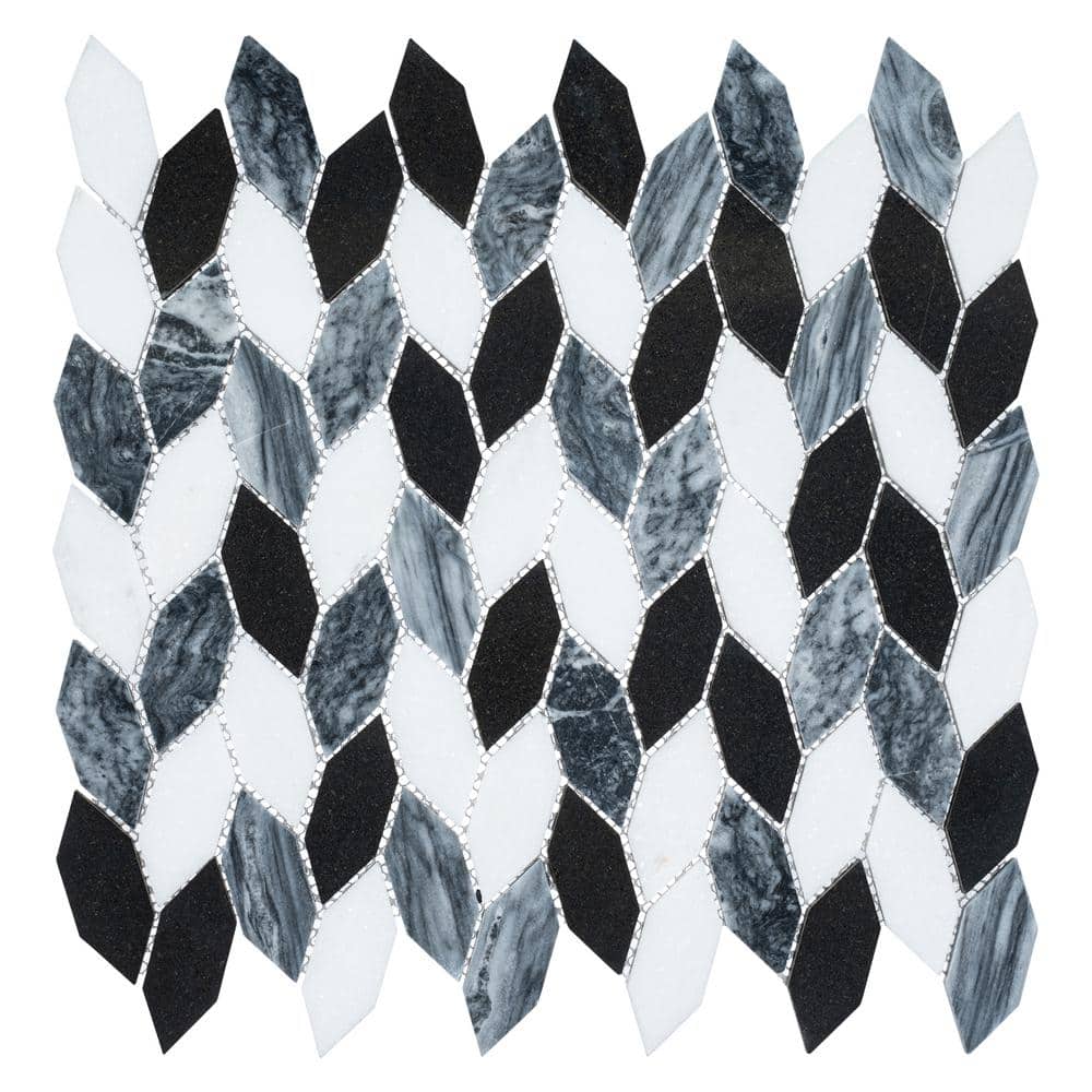 Channing Shadow Black 1 in. x 2.5 in. Elongated Hexagon Marble Natural Ston