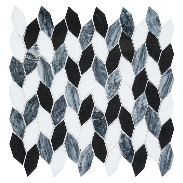 Channing Shadow Black 1 in. x 2.5 in. Elongated Hexagon Marble Natural Stone Wall and Floor Mosaic Tile (5.3sq.ft./Case)