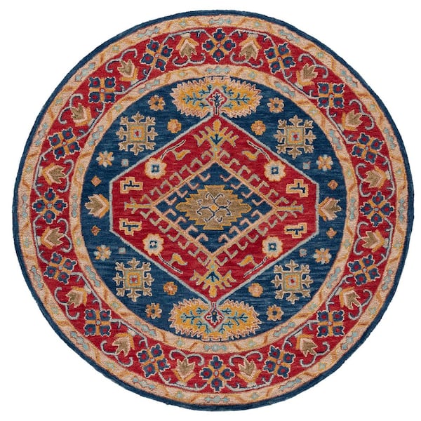 Aspen 7 ft. x 7 ft. Red/Blue Oriental Round Rug