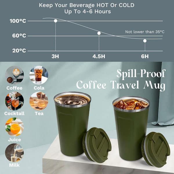 12 oz Green Stainless Steel Insulated Coffee Mug Travel Tumbler with  Leakproof Lid Double Wall Hot Cold 1 Piece 29ESA05636 - The Home Depot