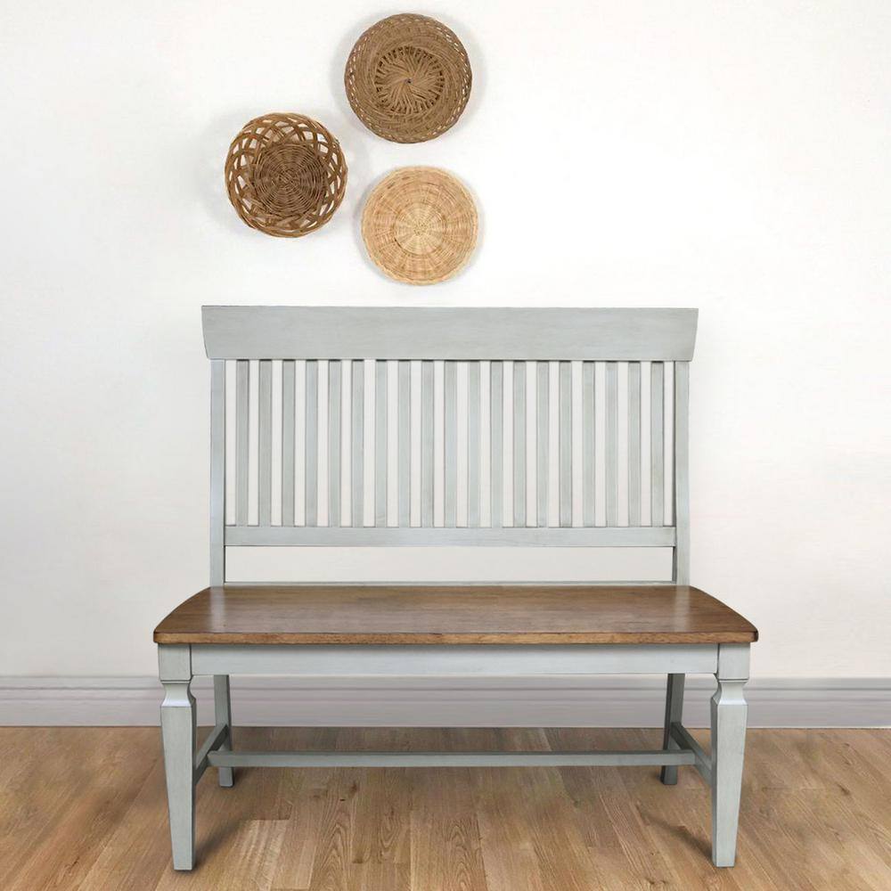 Distressed Hickory Stone Solid Wood Slatback Bench