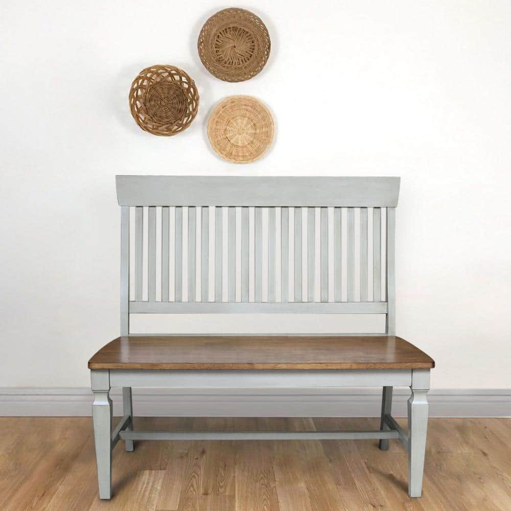 Distressed Hickory Stone Solid Wood Slatback Bench