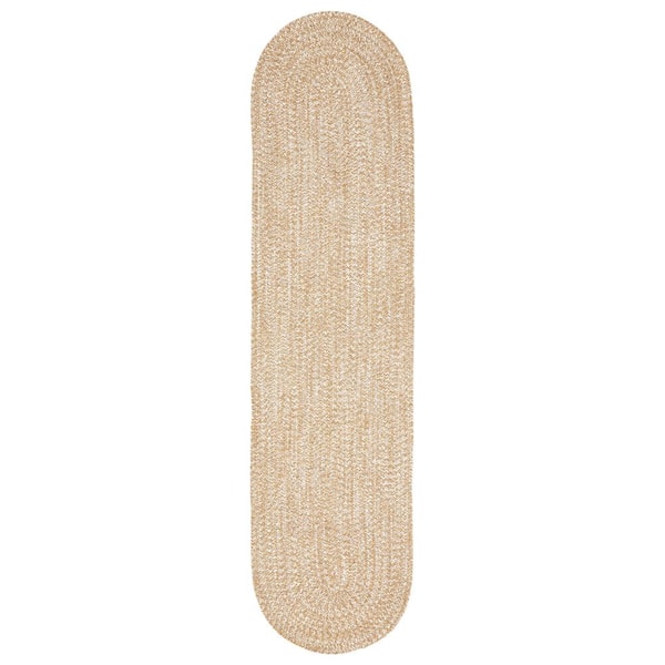 SUPERIOR Braided Latte-White 2 ft. x 8 ft. Reversible Transitional Polypropylene Indoor/Outdoor Area Rug