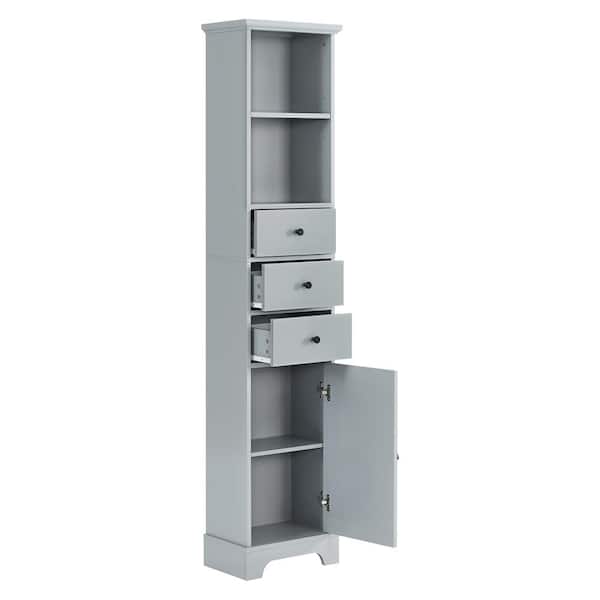 Unbranded 15 in. W x 10 in. D x 68.30 in. H MDF Board Linen Cabinet with 3 Drawers and Adjustable Shelf in Gray
