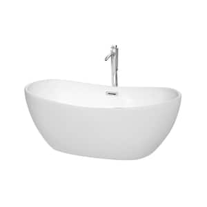 Rebecca 60 in. Acrylic Flatbottom Non-Whirlpool Bathtub in White with Polished Chrome Trim and Faucet
