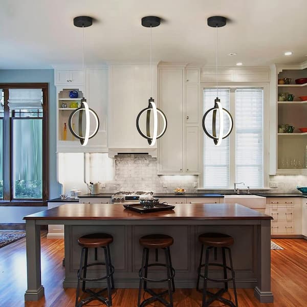 Home Lighting SandBlack Round 2-Pack Modern LED Pendant Lights for Dining Room