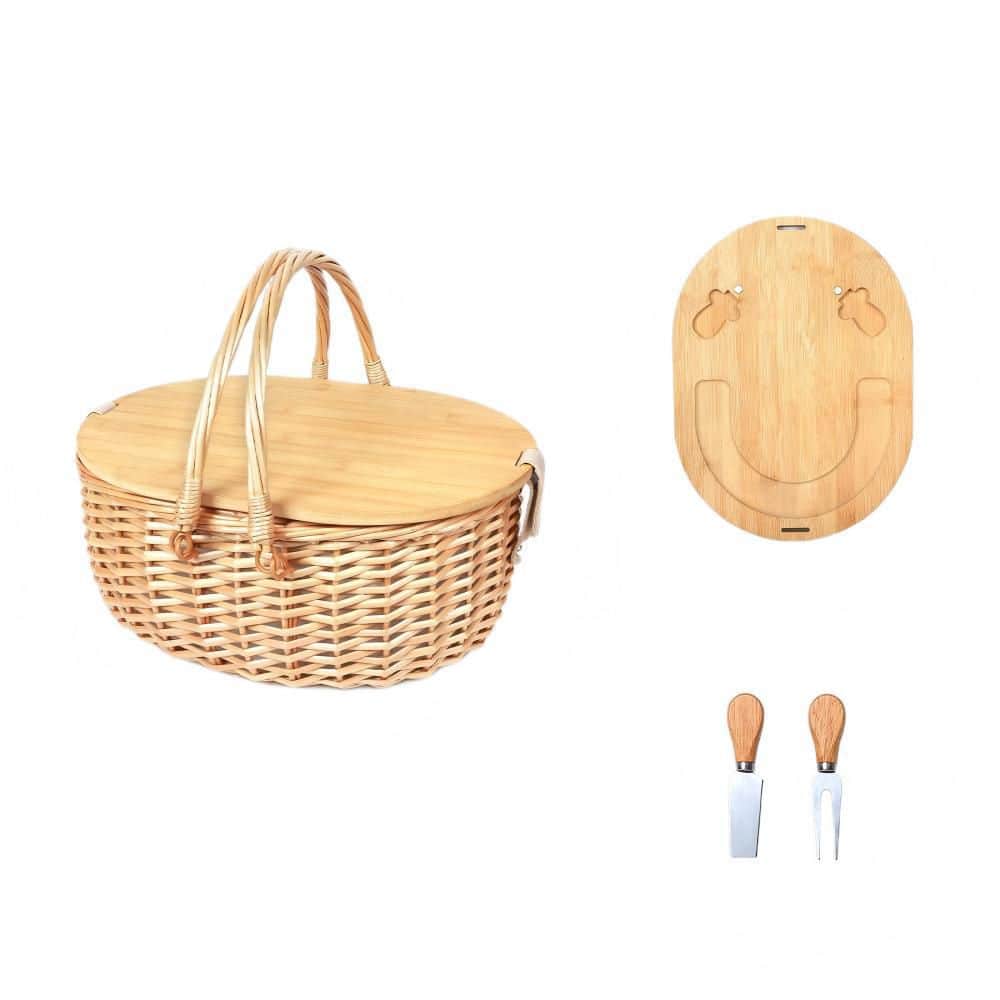 Wudkey Vintage Outdoor Series 3-Piece Beige Wicker Picnic Basket