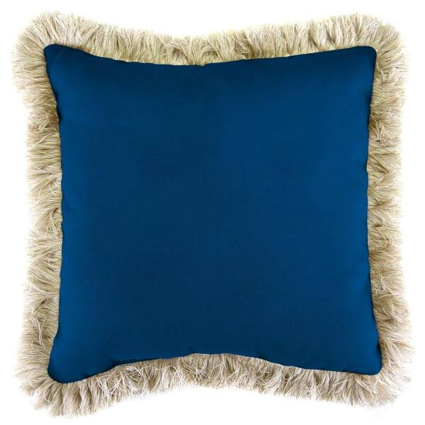 navy fringe pillow