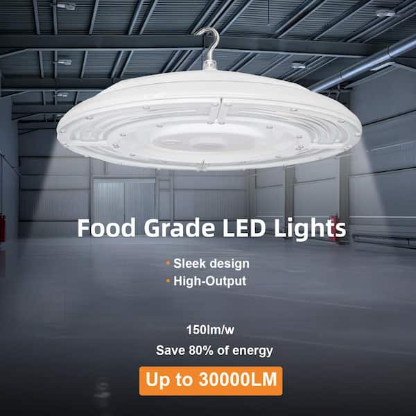 RUN BISON 15 in. White 30000 Lumens Integrated LED Dimmable UFO High Bay Light Fixture NSF Certified 50000K Daylight
