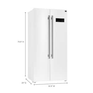 Salerno 15.6 cu. ft., 33 in. Freestanding Side-By-Side White Refrigerator with Antique Brass Handles