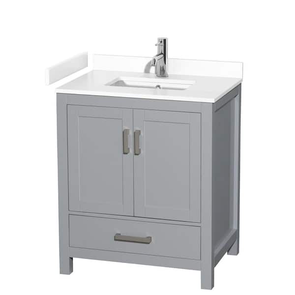 Wyndham Collection Sheffield 30 in. W x 22 in. D x 35.25 in. H Single Bath Vanity in Gray with White Cultured Marble Top