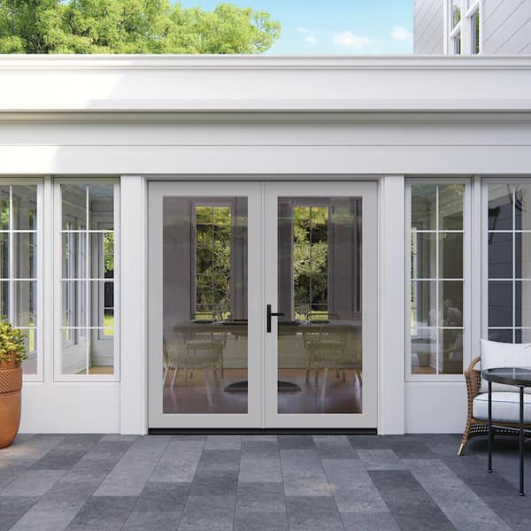 60 in. x 80 in. Right-Hand/Inswing Primed Fiberglass French Patio Door with Low-E Glass and Black Handle