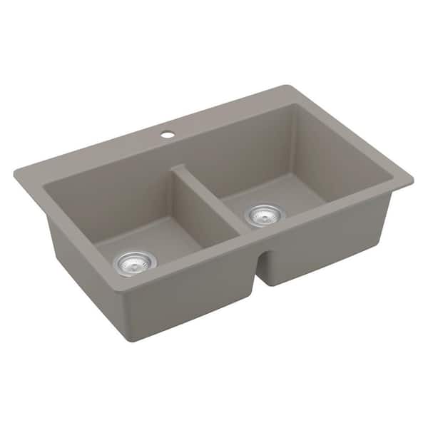 Concrete Quartz/Granite 33 in. 50/50 Double Bowl Composite Drop-in Kitchen Sink in