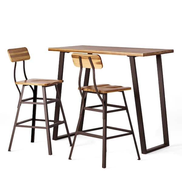 Noble House Ramona 3-Piece Natural Stained Finish Bar Set