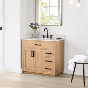 Gavino 36 in. W x 22 in. D x 34 in. H Bath Vanity in Light Brown with Grain White Composite Stone Top