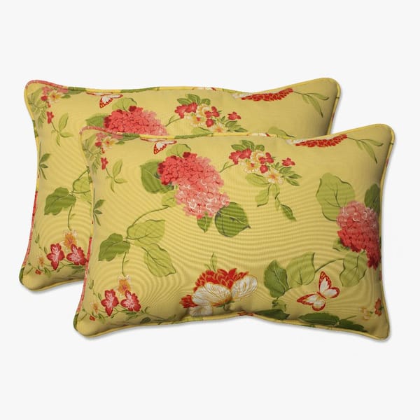 Pillow Perfect Floral Gold Rectangular Outdoor Lumbar Throw Pillow 2-Pack