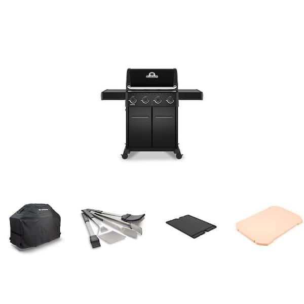 Rectangular Pizza Stone, Crown 420 Grill, 58 in. Grill Cover, Baron Griddle & Tool Set (6-Piece)