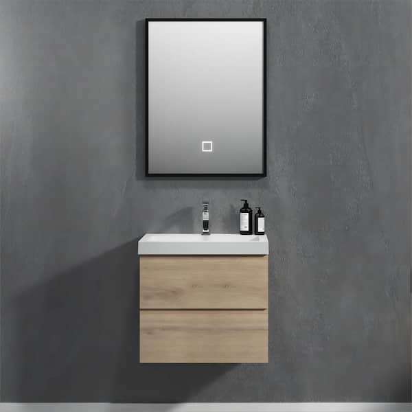 Abruzzo Angela 24 in. W x 18.7 in. D x 20.5 in. H Wall Mounted Floating Vanity in Natural Oak with Glossy White Top