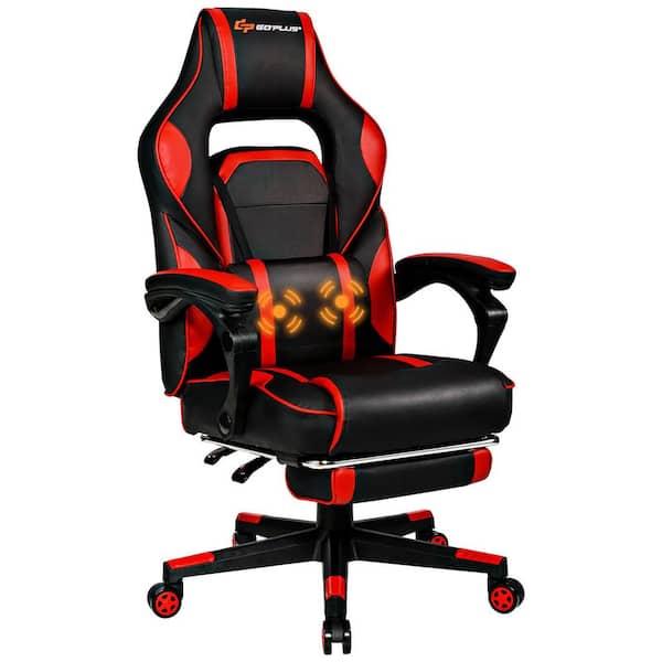 Costway Red Vinyl Seat Massage Gaming Chairs with Arms