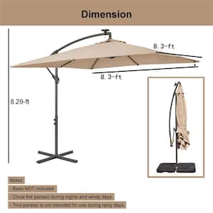 8.5 ft. Square Solar LED Outdoor Cantilever Patio Umbrella in Beige