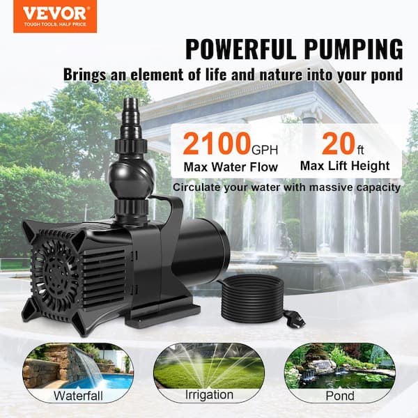 VEVOR Submersible Water Pump 2100GPH Pond Pump 20 ft. Lift Height
