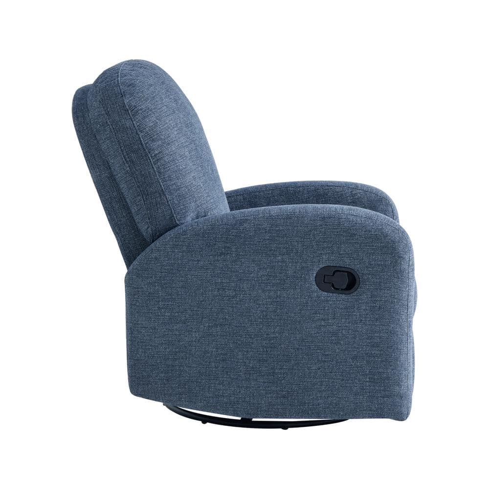 Blue Fabric Swivel Recliner with Hardwood Frame