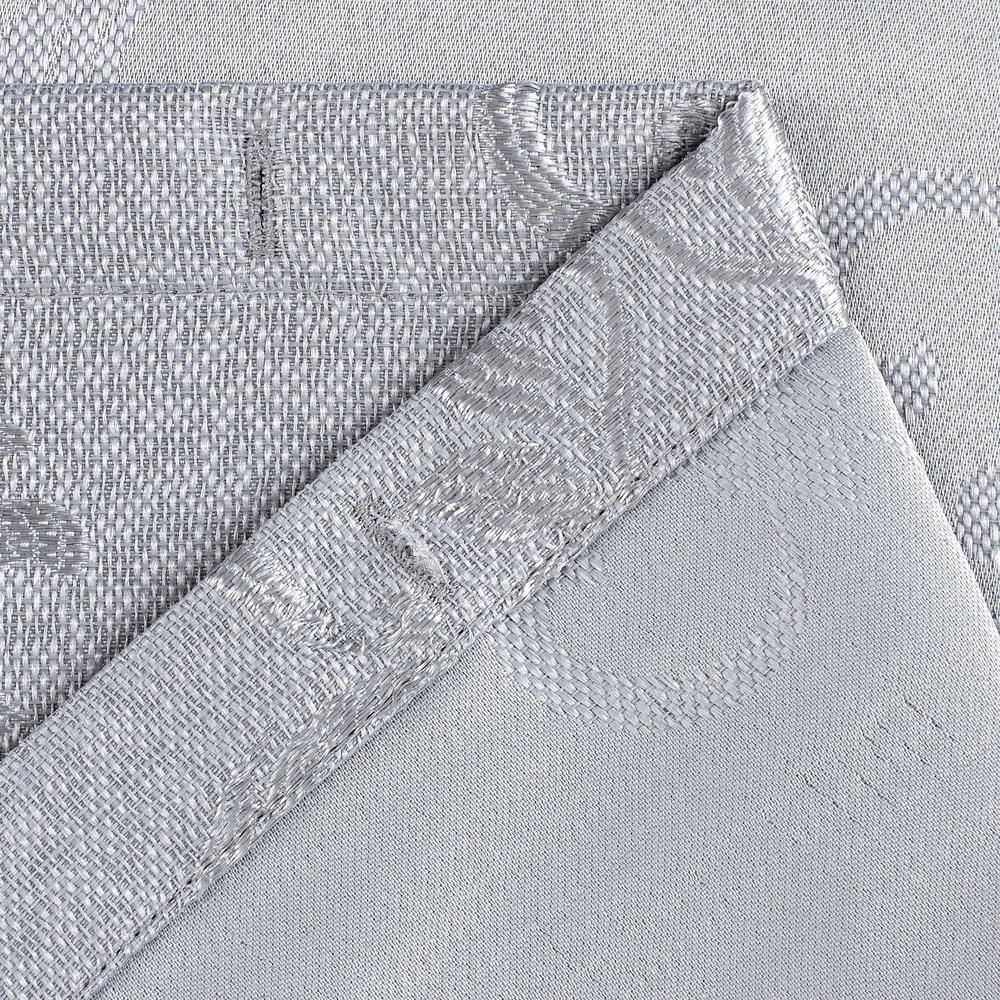 Silver Satin Embroidered Damask Shower Curtain with Liner