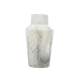 14 in. Gray Faux Marble Ceramic Decorative Vase