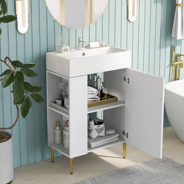 22 in. Freestanding Single Sink White Bath Vanity with White Ceramic Top