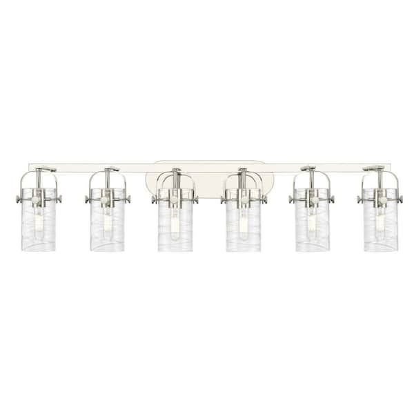 Pilaster II Cylinder 43.88 in. 6-Light Polished Nickel Vanity Light with Glass Shade