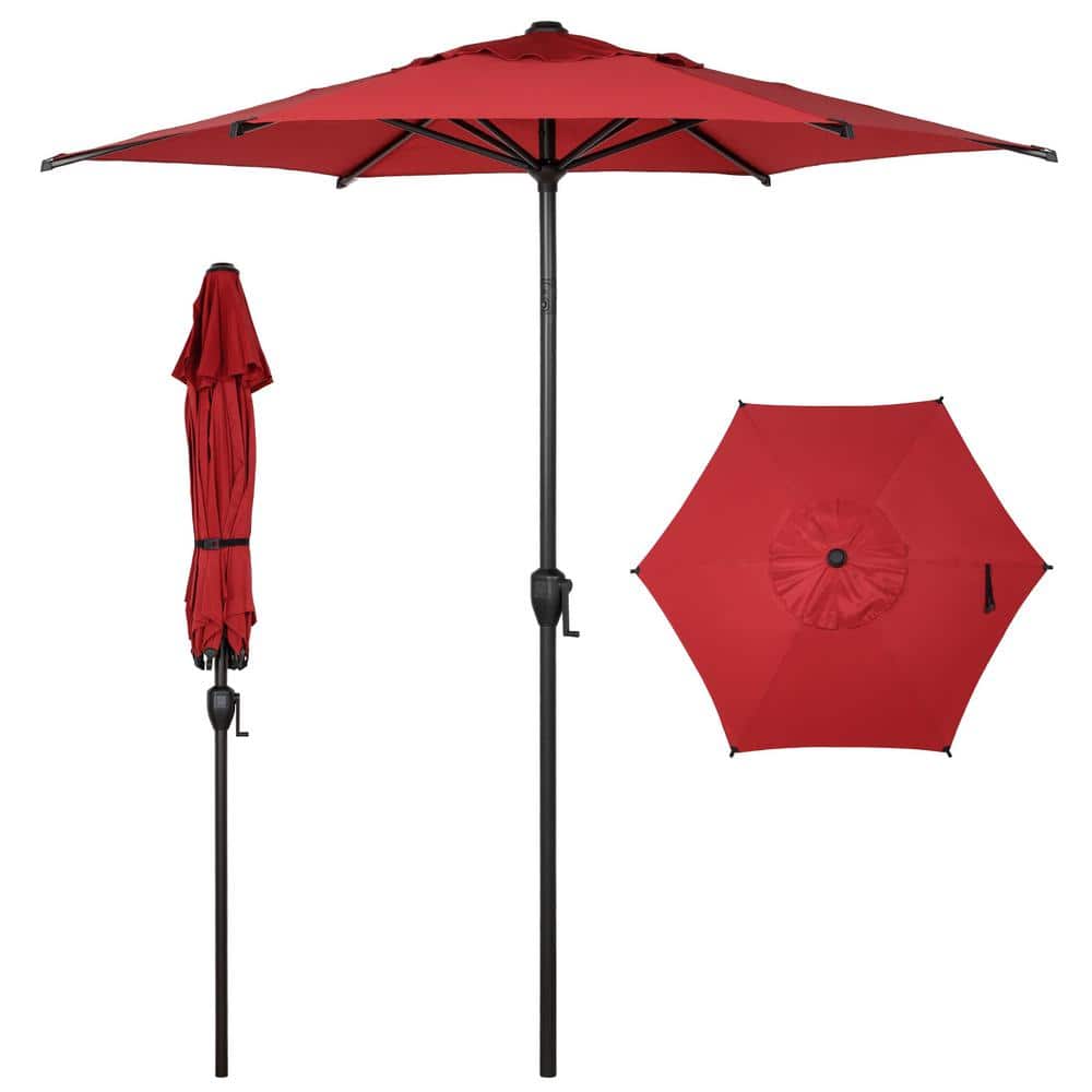 Abba Patio 7.5ft Outdoor Patio Umbrella w/ Push Button Tilt and Crank  6 Ribs  Red